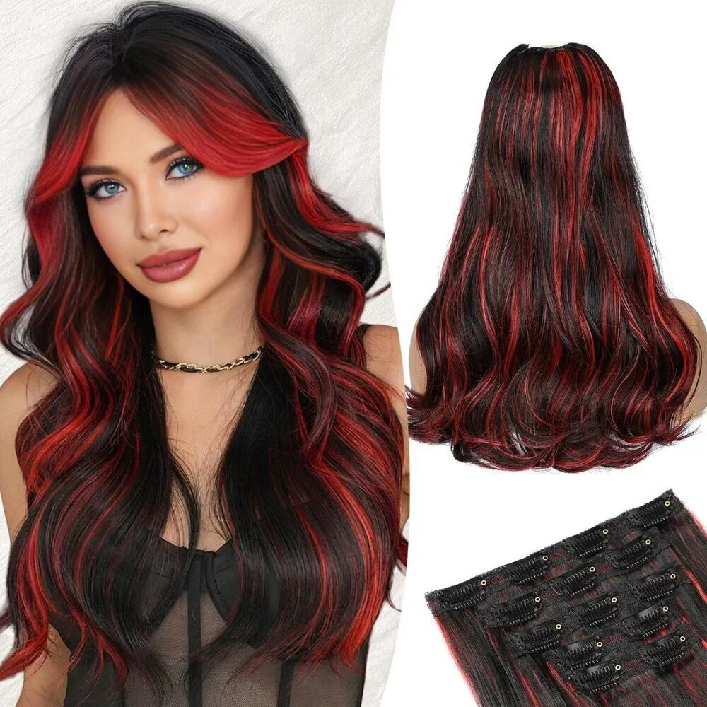 Hair Extensions,20 Inch 5PCS Synthetic Fiber Clip in Hair Extensions Natural Sof